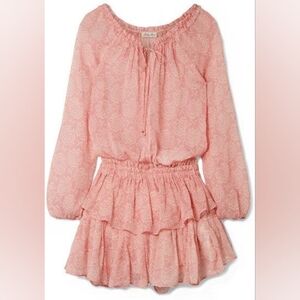 LoveShackFancy SILK Boho-Chic Tiered Dress Peach/Orange Ruffles Long Sleeves XS